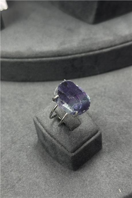 Florit Taşı Ham Kütle Kesim Çelik Ayarlanabilir Yüzük