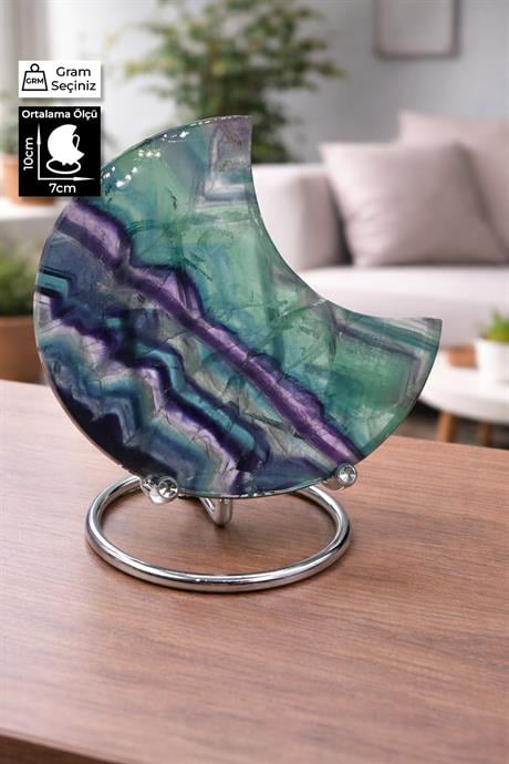 Florit Taşı Ham Kütle Yarım Ay Kesim 10x7cm Dekoratif Obje - 240 Gram