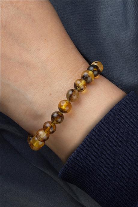 Fosil Damla Kehribar Küre Kesim Unisex Bileklik 6,5-7,10gr