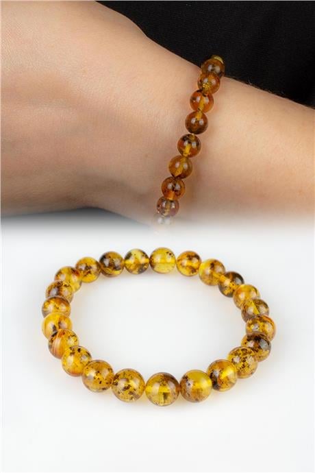 Fosil Kehribar Parlak Küre Kesim 8mm Yetişkin Bileklik 7,10-7,40gr