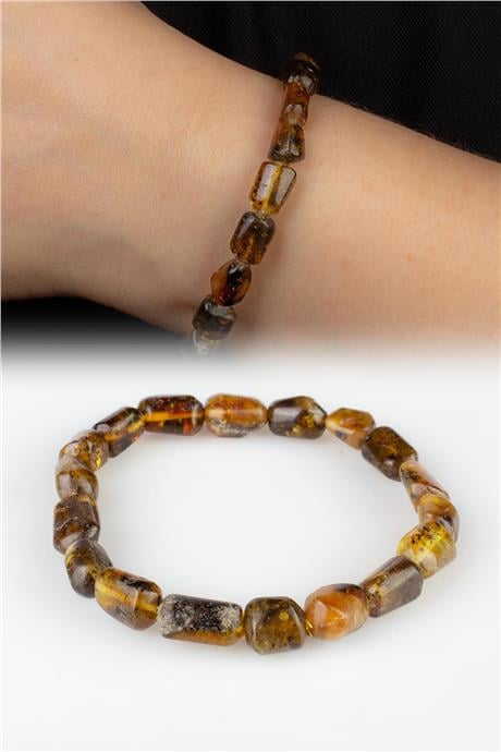 Fosil Kehribar Parlak Tımbıl Kesim Yetişkin Bileklik 6,7-7gr