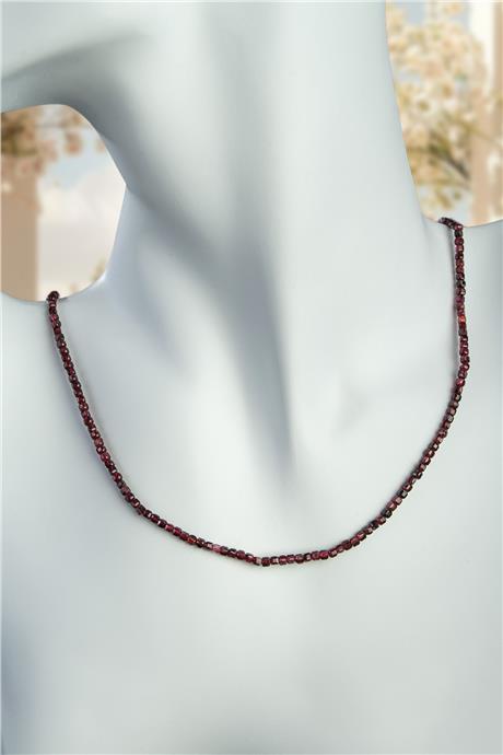 Garnet Doğal Taş Kapsül Kesim Zincir Kapamalı Kolye