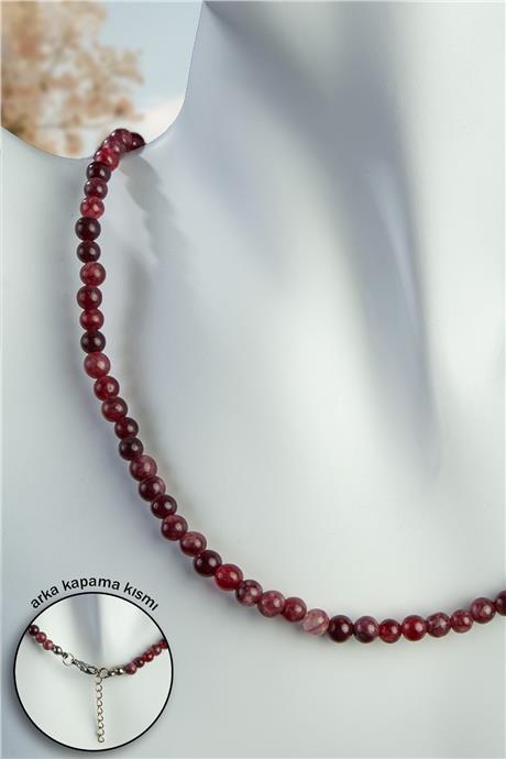 Garnet Doğal Taş Küre Kesim Zincir Kapamalı Kolye