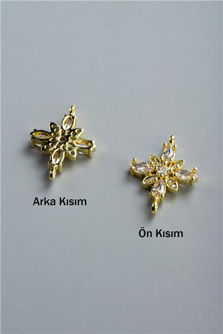 Gold Kutup Yıldızı Çiçek Desen Beyaz Zirkon Taşlı Bileklik Aparatı 17 mm