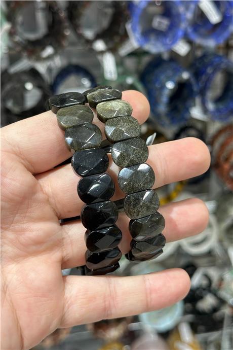 Gold Obsidyen Doğal Taş Parlak Oval Faset Kesim 11x15mm Bileklik