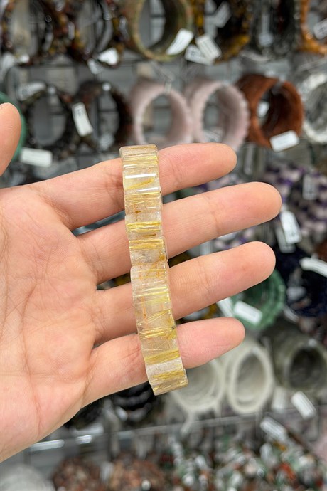 Gold Rutil Taşı Kare Kesim Doğal Taş Bileklikler [AA]