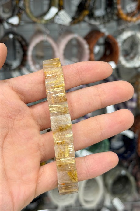 Gold Rutil Taşı Kare Kesim Doğal Taş Bileklikler [AA]