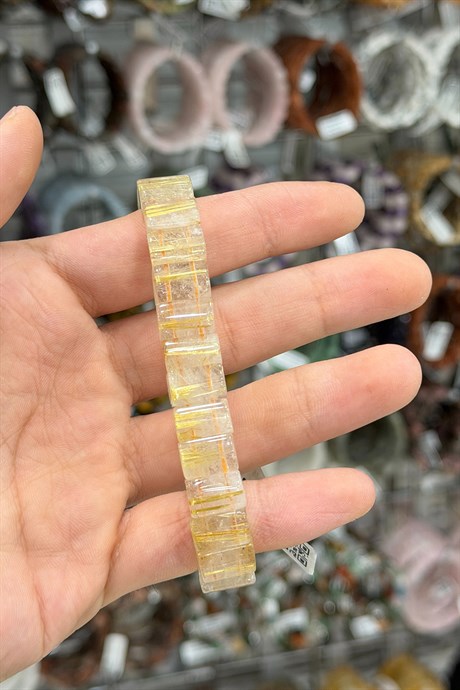 Gold Rutil Taşı Kare Kesim Doğal Taş Bileklikler [AA]