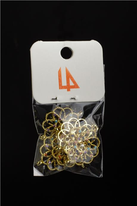 Gold Yuvarlak Çiçek Desen Karışık Renkli Zirkon Taşlı Bileklik Aparatı 20 mm