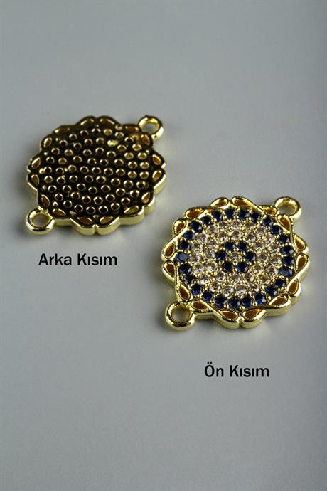 Gold Yuvarlak Nazar Kenar Sonsuzluk İşlemeli Laci Beyaz Zirkon Taşlı Bileklik Aparatı 14 mm