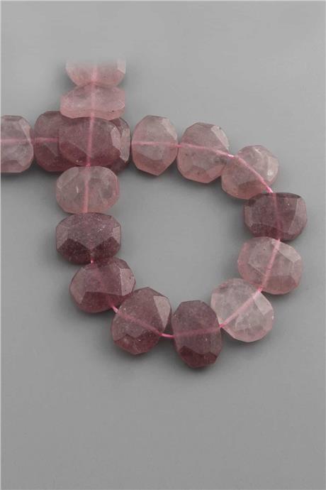 Gül Kuvars Taşı Dikdörtgen Kesim Parlak Pembe 20x15mm Doğal Taş Dizi [AB+]