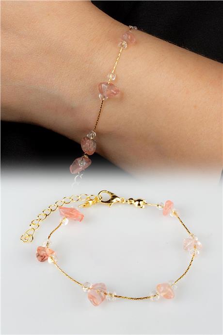 Gül Kuvars Kırık Doğal Taş Yapıştırma Zincir Bileklik