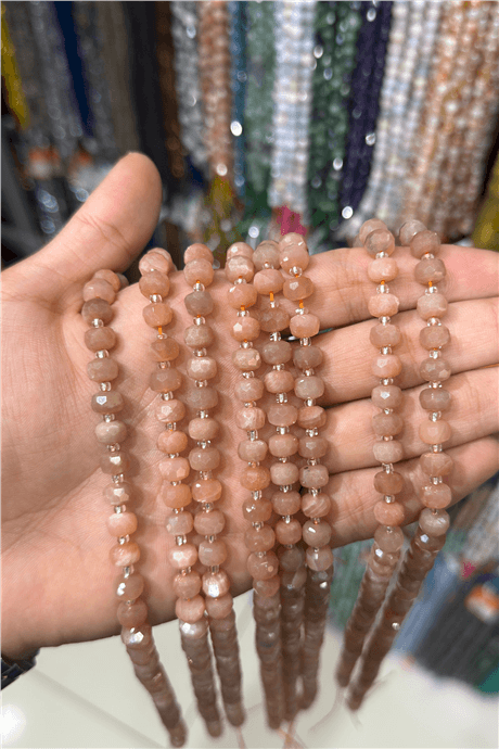 Sunstone Crystal Cut Shiny Light Orange 8x6mm Bead Strand [AA]