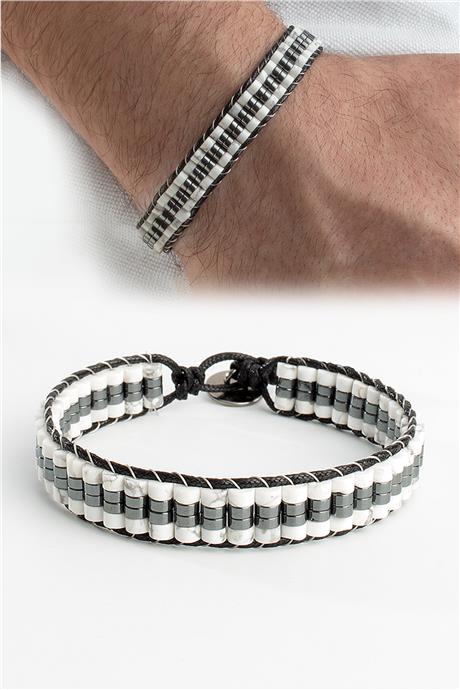 Havlit Doğal Doğal Taş Örme Erkek Bilekliği 4x2mm