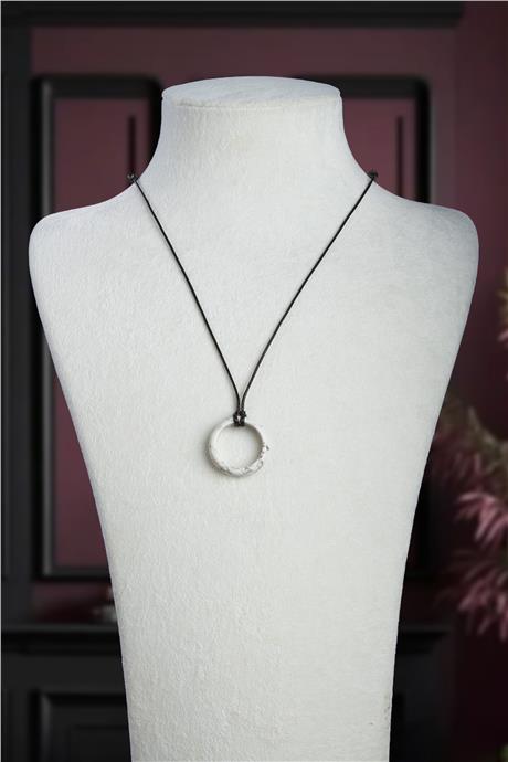 Havlit Doğal Taş Halka Yüzük Kore İpli Erkek Kolyesi