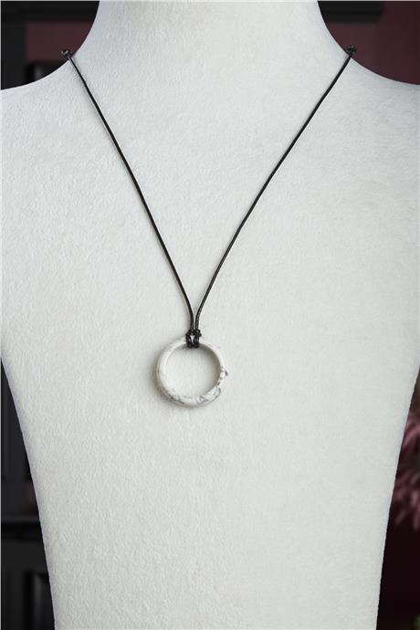 Havlit Doğal Taş Halka Yüzük Kore İpli Erkek Kolyesi