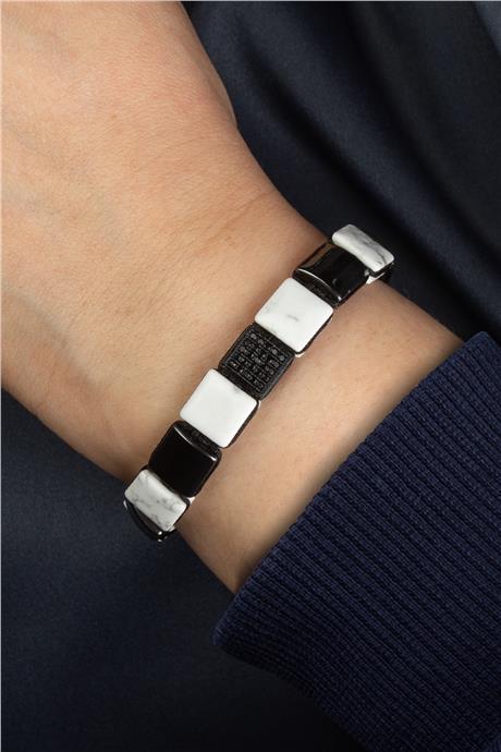 Havlit Doğal Taş Kanallı Kare Kesim Zirkonlu 10x10mm Makrome Bileklik