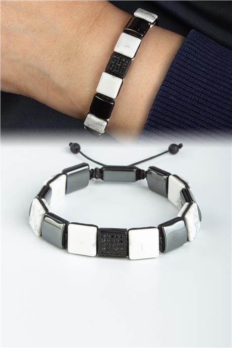 Havlit Doğal Taş Kanallı Kare Kesim Zirkonlu 10x10mm Makrome Bileklik