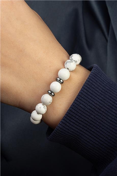 Havlit Doğal Taş Mat Beyaz Küre Kesim 8mm Bileklik