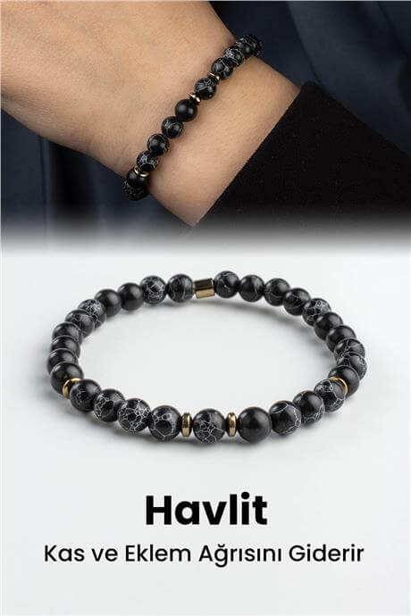 Sıkma Havlit Doğal Taş Siyah Küre Kesim 6mm Bileklik