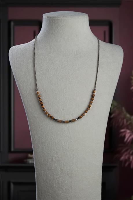 Hematit-Ağaç Jasper Doğal Taş Çelik Erkek Kolye