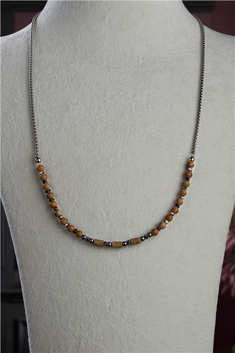 Hematit-Ağaç Jasper Doğal Taş Çelik Erkek Kolye