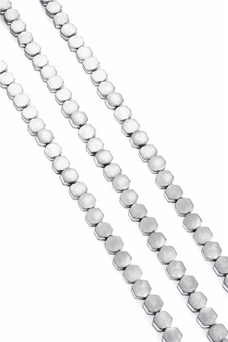 Hematit Taşı Altıgen Kanallı Kesim Mat Açık Gri 7x4mm Doğal Taş Dizi