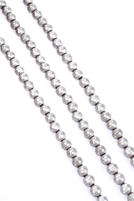 Hematite Natural Stone Light Grey Globe Facet Cut 8mm String Of Beads