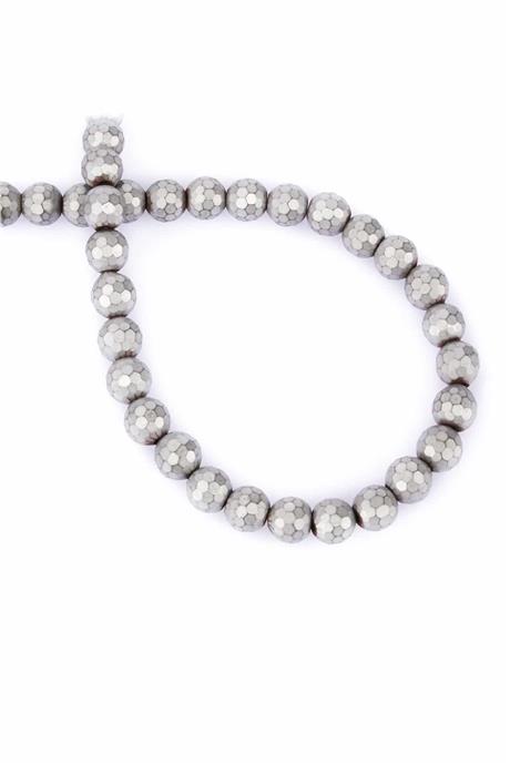 Hematite Natural Stone Light Grey Globe Facet Cut 8mm String Of Beads