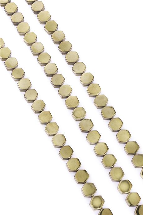 Hematite Natural Stone Antique Yellow Hexagon Cut 8x5mm String Of Beads