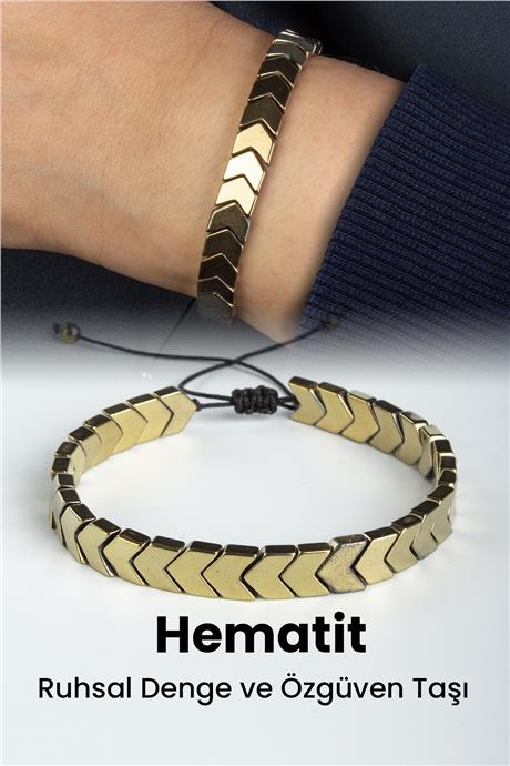 Hematit Doğal Taş Antik Sarı Çavuş Kesim 8mm Makrome Bileklik