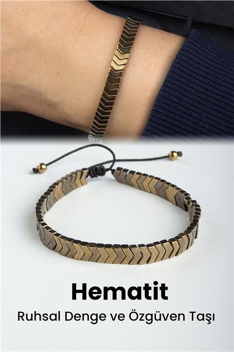 Hematit Doğal Taş Antik Sarı Çavuş Kesim 6x2mm Makrome Bileklik