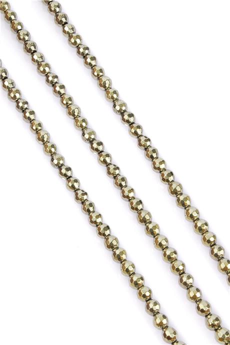 Hematite Natural Stone Antique Yellow Globe Facet Cut 6mm String Of Beads