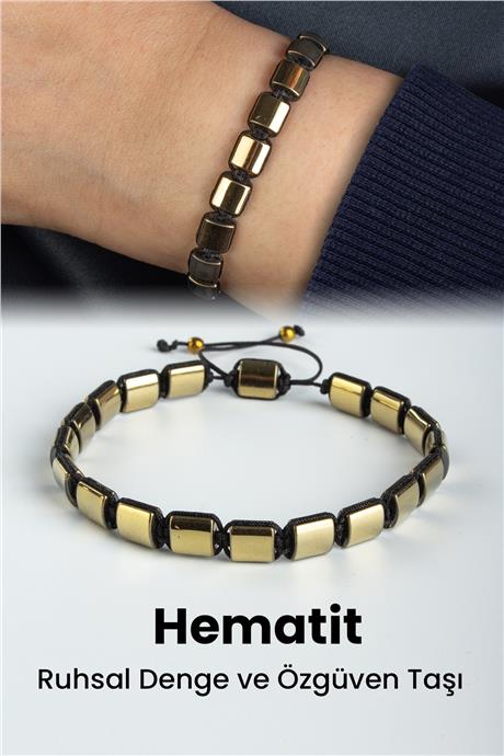 Hematit Doğal Taş Antik Sarı Yassı Kare Kesim 7x7mm Makrome Bileklik