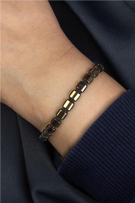 Hematit Doğal Taş Antik Sarı Kanallı Yassı Kare Kesim 5x5mm Makrome Bileklik