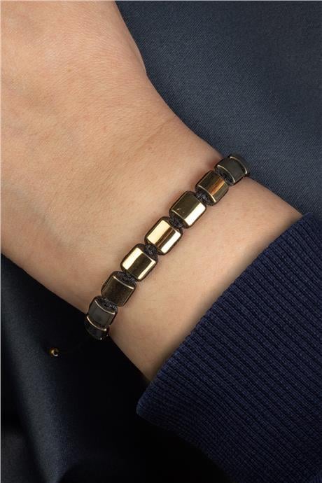 Hematit Doğal Taş Antik Sarı Yassı Kare Kesim 7x7mm Makrome Bileklik