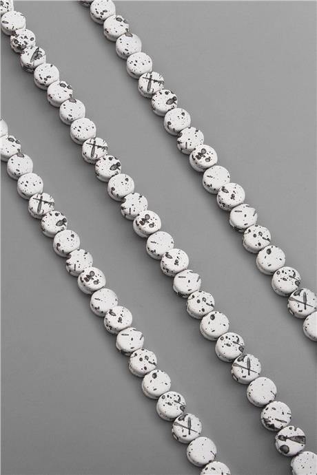 Hematit Taşı Kanallı Daire Kesim Beyaz 8x4mm Doğal Taş Dizi