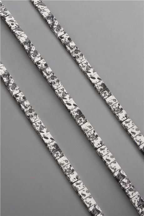 Hematit Taşı Yassı Kare Kanallı Kesim Beyaz 6x6mm Doğal Taş Dizi