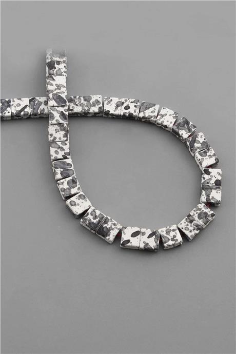 Hematit Taşı Yassı Kare Kanallı Kesim Beyaz 6x6mm Doğal Taş Dizi