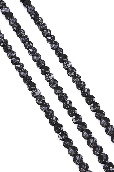 Hematite Natural Stone Mottled Black Circle Cut 8x4mm String Of Beads