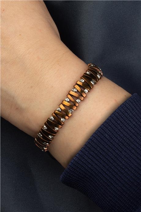 Hematit Doğal Taş Bombeli Dikdörtgen Kesim Dorikalı Makrome Bileklik