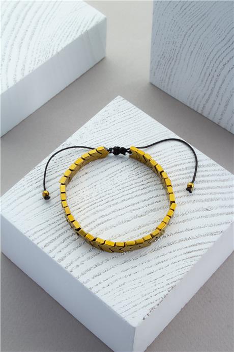 Hematit Doğal Taş Parlak Gold Çavuş Kesim 6x3mm Makrome Bileklik