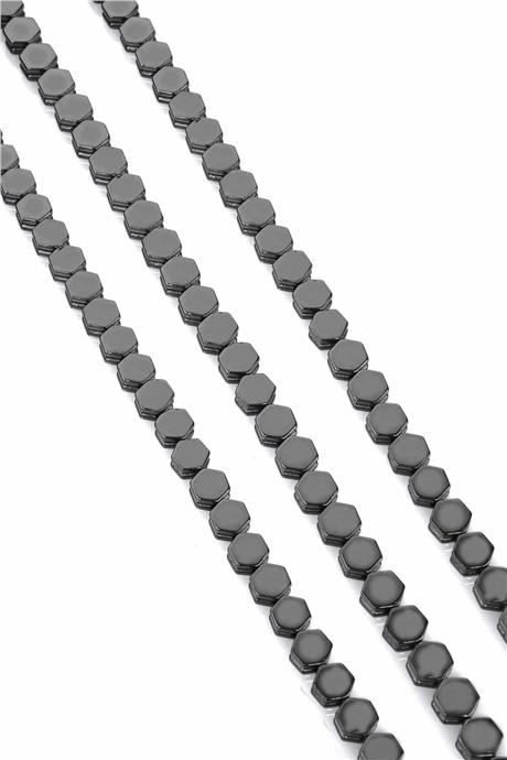 Hematite Natural Stone Smoked Hexagon Cut 7x4mm String Of Beads