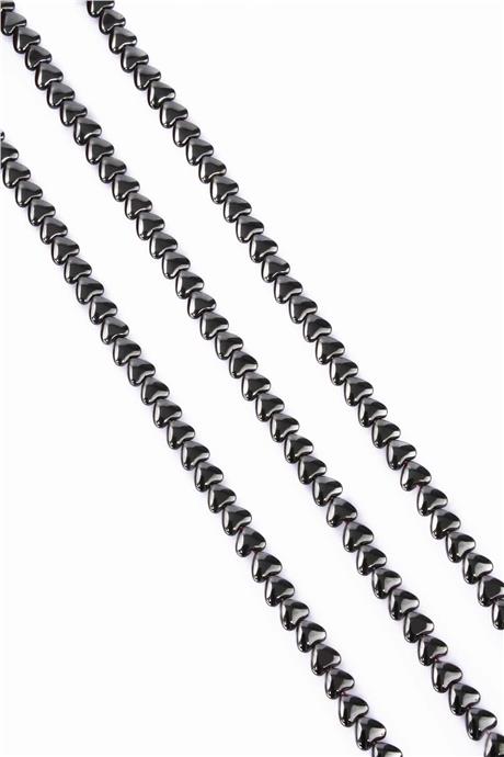 Hematite Natural Stone Smoked Heart Cut 6mm String Of Beads