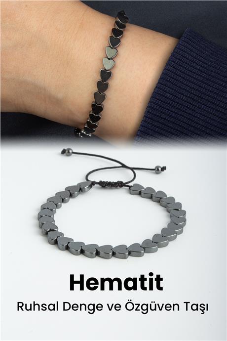 Hematit Doğal Taş Füme Kalp Kesim 6mm Makrome Bileklik