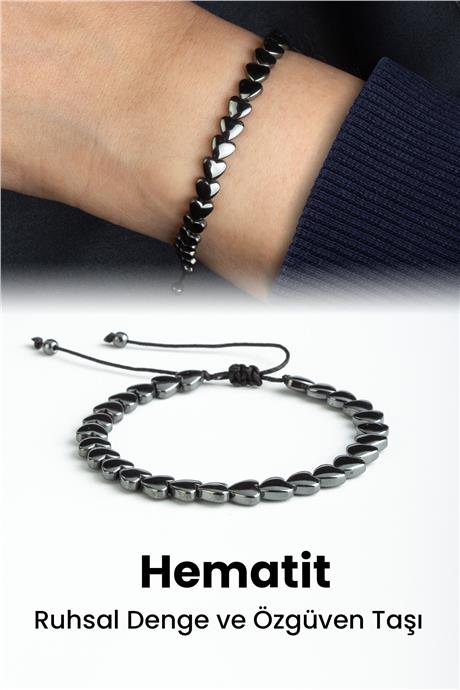 Hematit Doğal Taş Füme Kalp Kesim 6mm Makrome Bileklik