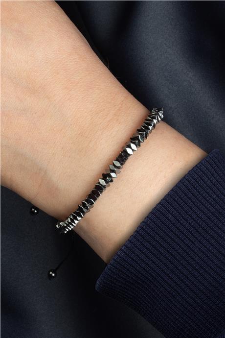 Hematit Doğal Taş Füme Köşeli Rondela Kesim Makrome Bileklik