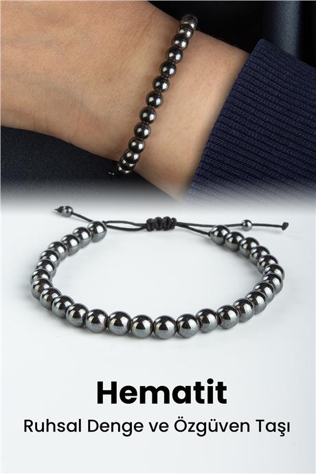 Hematit Doğal Taş Füme Küre Kesim 6mm Makrome Bileklik