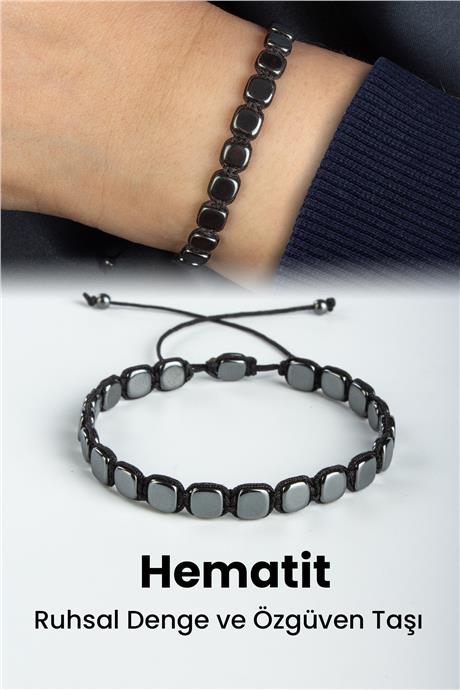 Hematit Doğal Taş Füme Yassı Kare Kesim 6x6mm Makrome Bileklik
