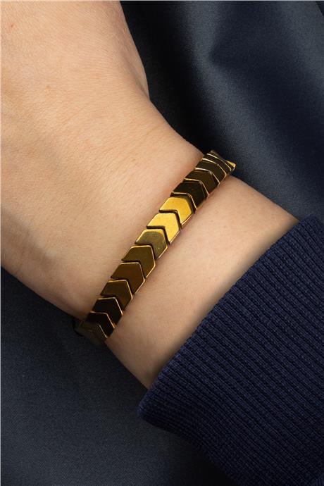 Hematit Doğal Taş Gold Çavuş Kesim 8mm Makrome Bileklik